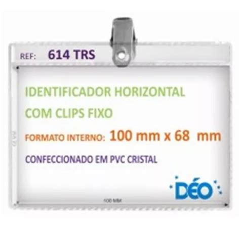 Crachá Identificador Horizontal Grande Clips 50 Peças