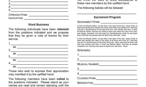 Sacrament Meeting Agenda Templates For Bishoprics With Regard To Church