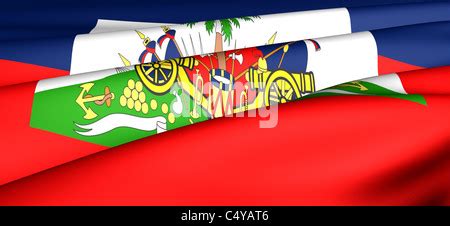 Close Up View Of The Haiti National Flag Waving In The Wind The