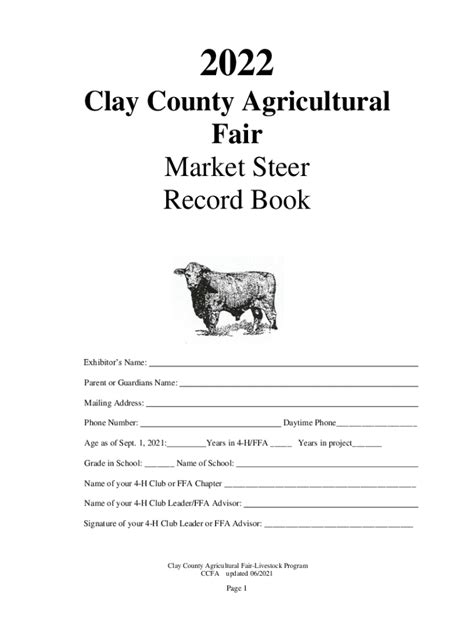 Fillable Online Clay County Agricultural Fair Market Steer Record Book