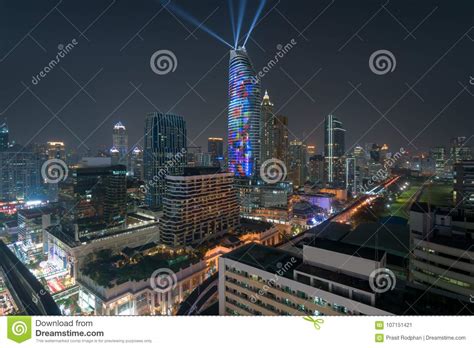 Night View With Skyscraper In Business District In Bangkok Thailand