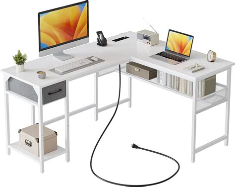 CubiCubi L Shaped Computer Desk With Power Strip 58 Reversible Corner