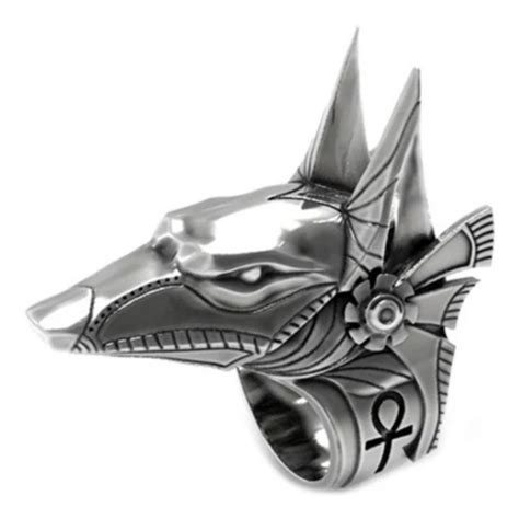 Anillo Defensa Personal Anubis Dios Egipcio Perro Acero Inoxidable