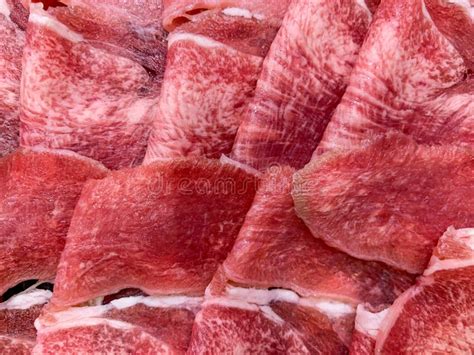 Close Up Red Beef Meat Slice Texture Or Background Of Tasty Fresh Meat