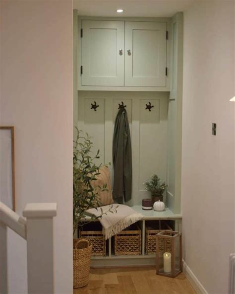 Modern Farmhouse Mudroom With Mint Green Cabinets Soul Lane