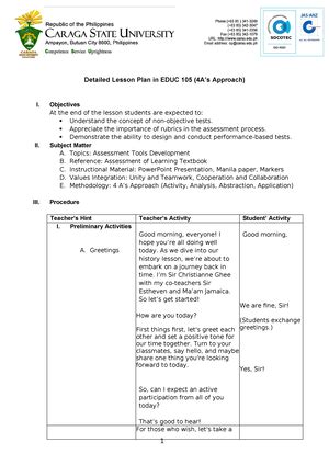 Group Test Item Formulation Detailed Lesson Plan In Educ As