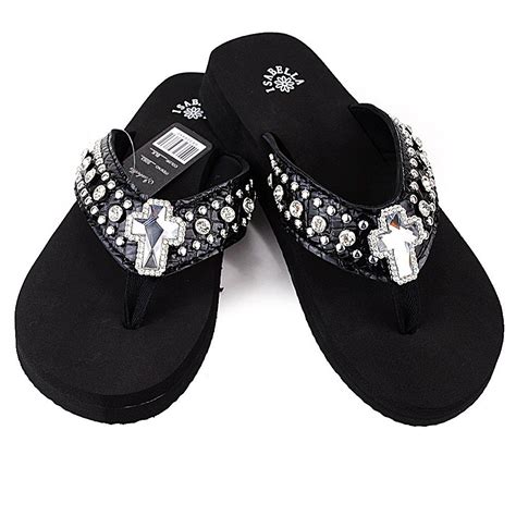 Western Rhinestone Bling Cross Flip Flops In 5 Colors S063 1 Large Black Flip Flop Shoes