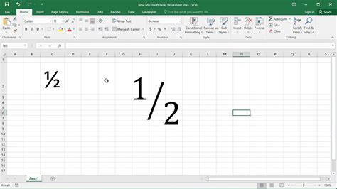 How To Type Fraction One Half In Excel Youtube