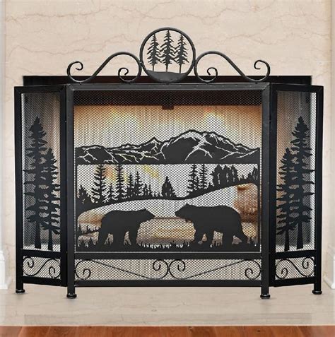 Metal Fireplace Fireplace Screens Black Forest Decor Bear Silhouette