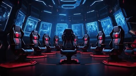 Konseptual 3d Rendering Arena Olahraga Cyber Futuristik Dengan Gamer