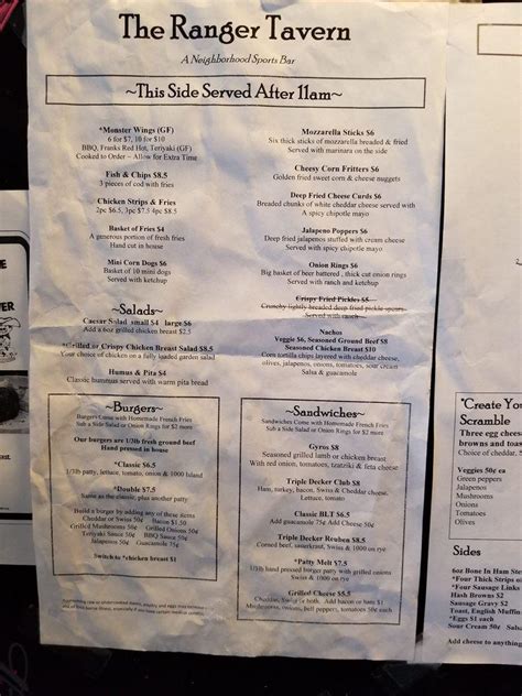 Menu At Ranger Tavern Pub And Bar Portland