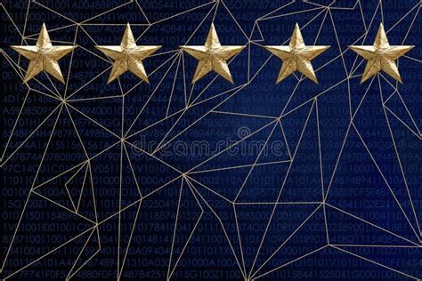 Five Gold Foil Star On Blue Background Neural Social Network Golden