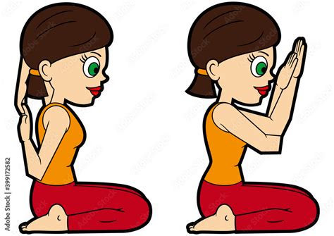 Yoga asana set hero pose variations / Illustration cartoon girl doing ...