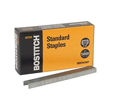 Bostitch Premium Standard Staples Full Strip 025 Inch Leg 5000 Per