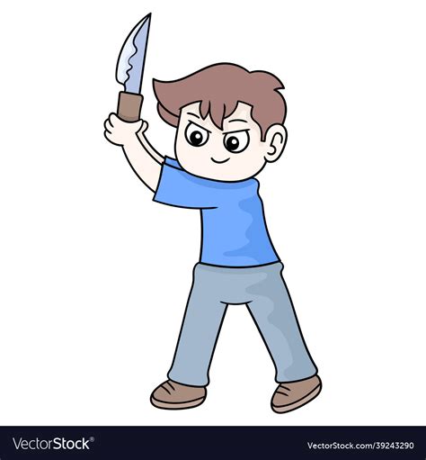 Boy Is Standing Holding A Sharp Knife To Slash Vector Image