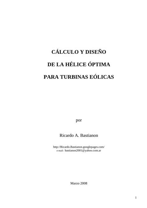 Pdf C Lculo Y Dise O De La H Lice Ptima Para Turbinas Kimerius