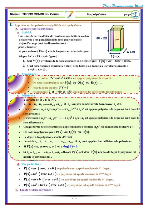 Les Polynômes Cours 1 Alloschool