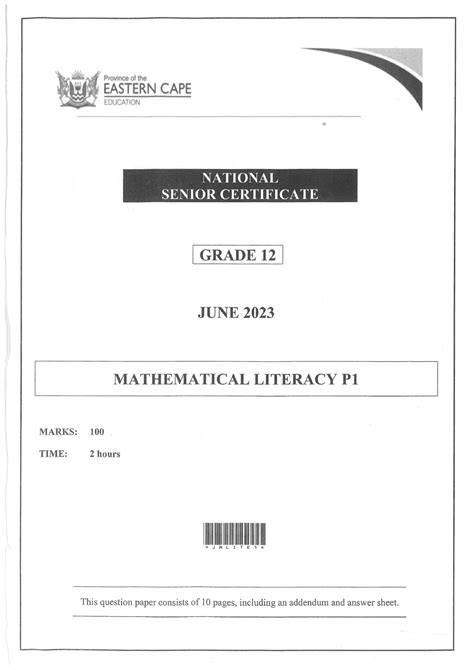 Grade Mathematical Literacy Paper June Tam Studocu