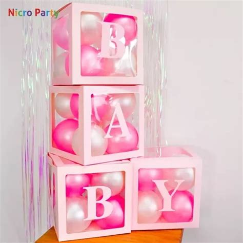 Cubos Baby Shower Rosados Cajas Para Globos Cuotas Sin Inter S