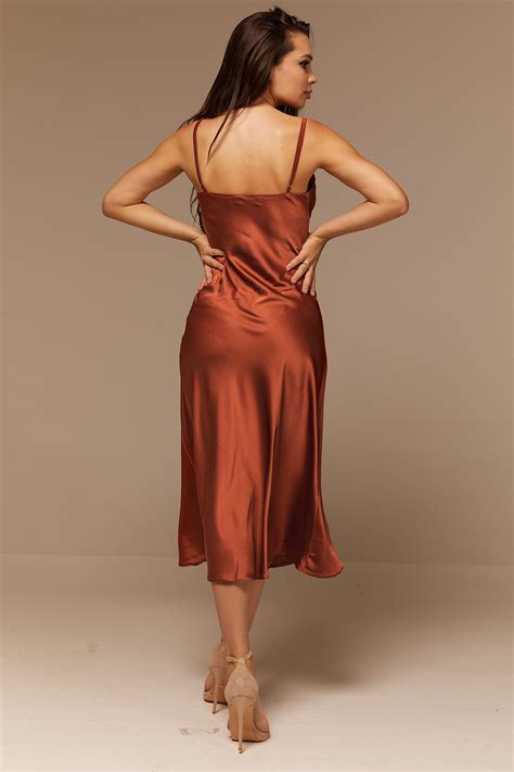 Rust Silk Satin Slip Dress With Slit Bridesmaid Midi Silk Etsy Australia