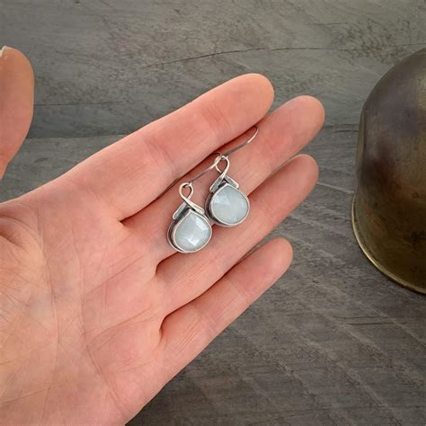 White Moonstone Teardrop And Oxidised Hand Forged Sterling Silver