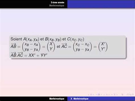 Produit Scalaire Dans Le Plan Eme Sciences Math Technique Info Youtube