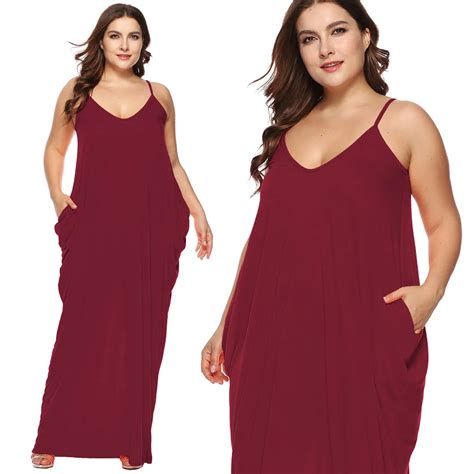 Hot Plus Size Dresses For Women Xxxl Casual V Neck Sleeveless Pockets