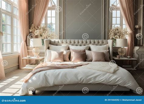 Soft Color Palette Graces an Elegant, Classic Bedroom with a Double Bed Stock Illustration ...