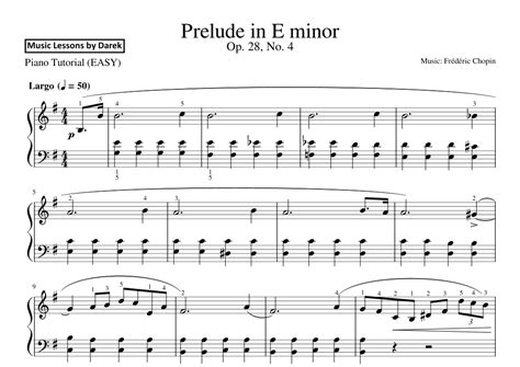 Prelude In E Minor Easy Piano Op No Fr D Ric Chopin Arr