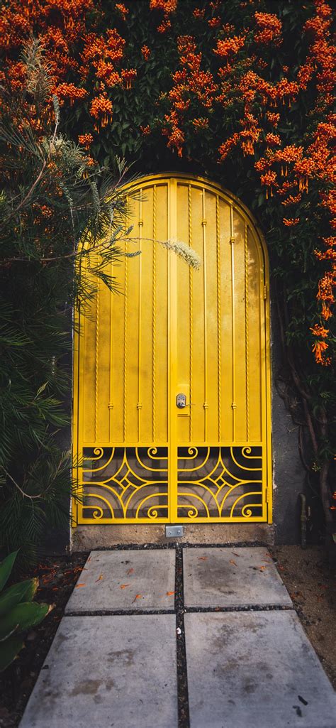 Yellow Metal Door Close Up Photography Iphone Wallpapers Free Download