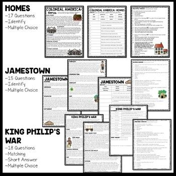 Colonial America Reading Comprehension Worksheet Bundle TPT