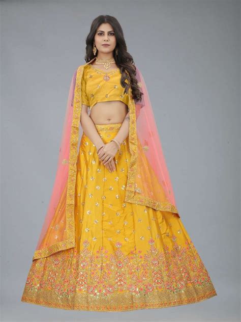 Yellow And Pink Embroidered Net Lehenga Atelier Yuwa Ciao Jp