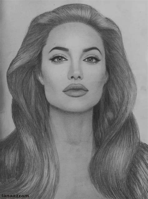 Angelina Jolie Charcoal Portrait Arab Art For Sale