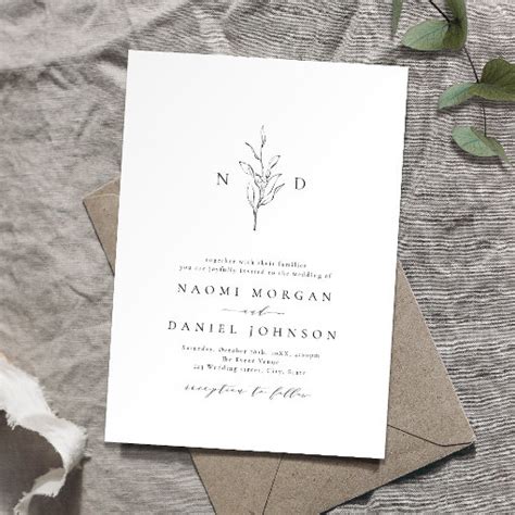 Simple Elegance Botanical Monogram Rustic Wedding Invitation Zazzle