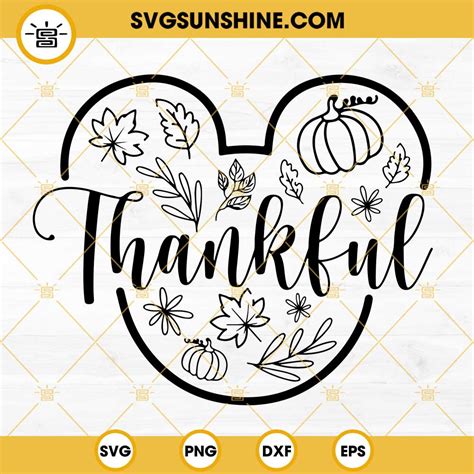 Mouse Head Thankful Svg Mickey Thanksgiving Svg Mickey Fall Leaves