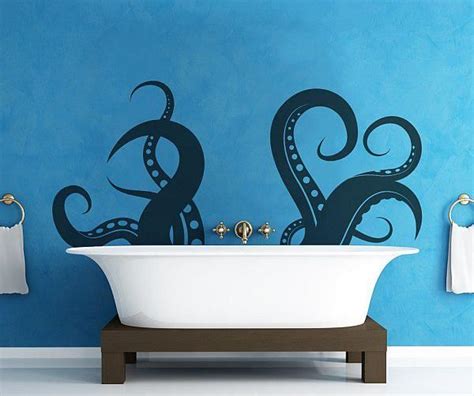 Wall Painting Sticker Octopus In Bath Blue Bathtub Octopus