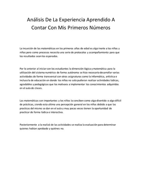 Análisis de la experiencia aprendido a contar con mis primeros números