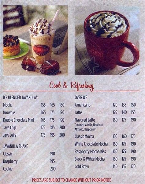 Menu at Seattle's Best Coffee cafe, Quezon City, Matalino St