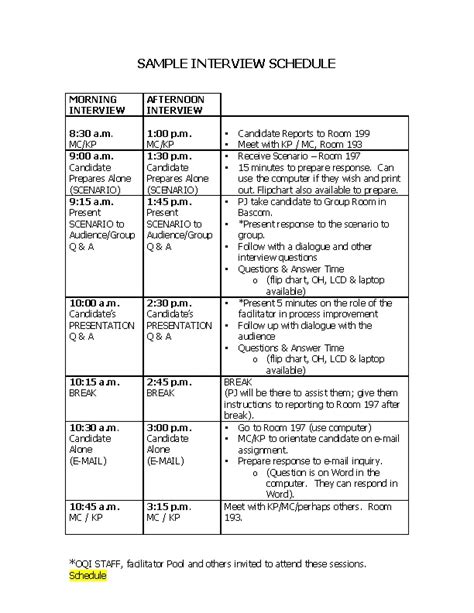 Interview Schedule Template Pdfsimpli