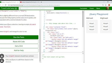 Jquery Change The Css Of An Element Using Jquery Learn Freecodecamp