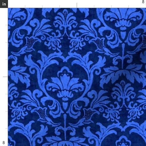 Blue Damask Fabric Blue Damask Smaller Scale by - Etsy