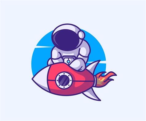 Bonito Astronauta Montando Foguete Ilustra O Mascote Personagem Estilo