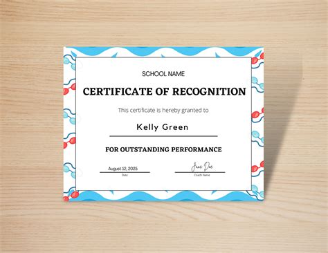 Swimming Award Swimming Certificate of Recognition Template, Editable ...