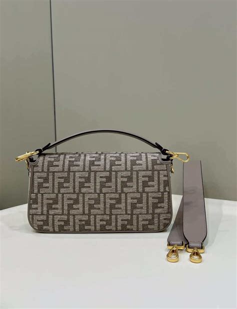 Fendi 8BR600 Baguette Chain Midi Dove Gray FF Tapestry Fabric Bag 8579