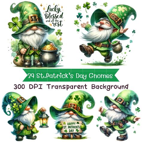 Watercolor St Patricks Day Gnomes Clipart Bundle Cute St Patrick Day