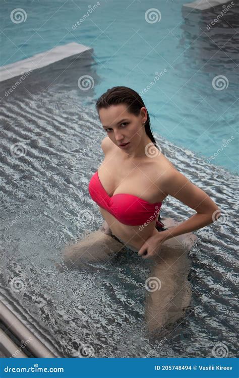 Sensual Woman Chilling In Hot Water Stock Photo Image Of Brunette Bikini 205748494