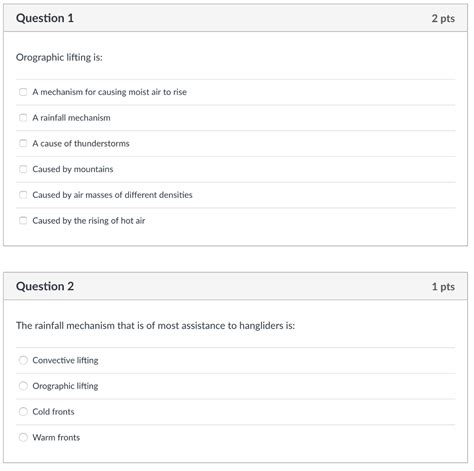 Solved Question 1 2 pts Orographic lifting is: A mechanism | Chegg.com