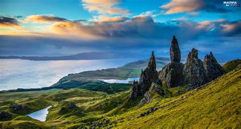 Clouds Scotland Lake Valley Rocks Beautiful Views Wallpapers