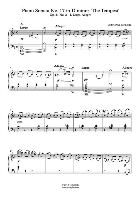 Free Sheet Music Beethoven Ludwig Van Piano Sonata No 17 In D