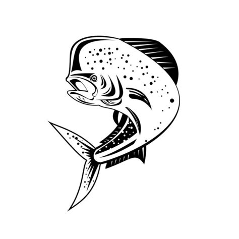 Ilustración de estilo retro de un mahi mahi dorado o delfín común